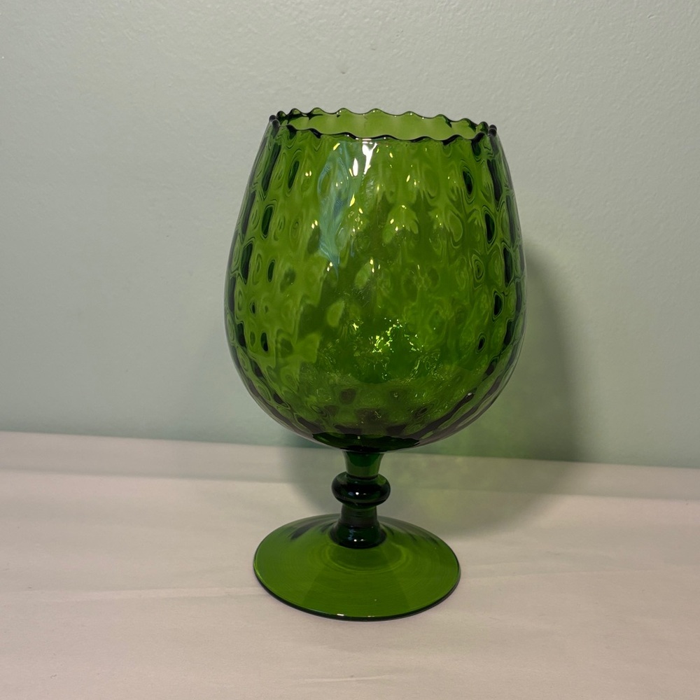 Vintage Empoli Green Diamond Optic Art Glass Vase